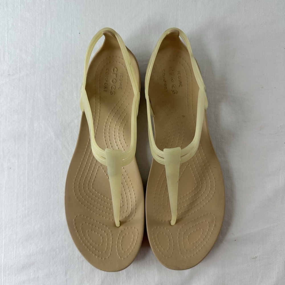 CROCS Size 10 Oyster Isabella T-Strap Iconic Comfort Thong Water Sandals Jelly